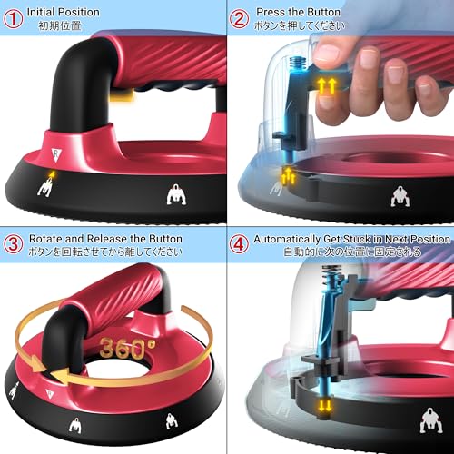 READAEER Push Up Bars, Rotating Handle Design with Bearings for Smooth, Effortless for a Wider Range of Motion, Handle Rotation, Wide Grips with Non-Slip Rubber Pads for Comfort Exercise - color: Red