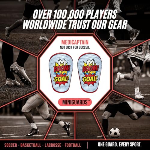 MediCaptain MiniGuards - Mini Shin Guards for Soccer Players - Tiny Shin Pads for Men, Women, Teens - Miniature Shin Guards 3.9 x 2.4 inch - Perfect for High Level Soccer Athletes - color: Comic