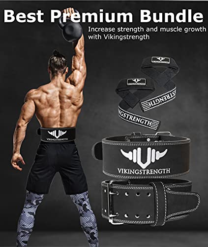 Vikingstrength Premium Weight Lifting Belt with Lifting Straps, Gym Weightlifting Belt for Men and Women, perfect for Squat, Powerlifting, Crossfit and Deadlifting M-4XL + V-Strength Workout App - size: 3XL