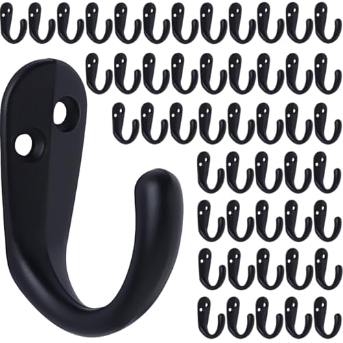 IBosins 50PCS Coat Hooks Wall Mounted Single Prong Robe Hook for Hanging Towel Hooks with 100 Screws for Cup, Mug, Bags, Hat, Cap, Scarf, Pet leashes - color: 50 Pcs Black