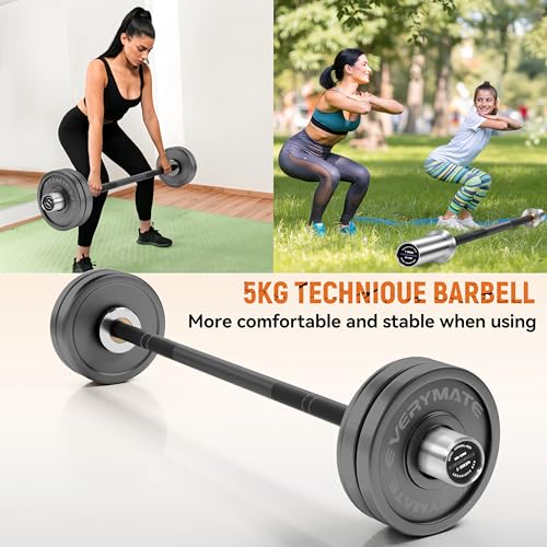 EVERYMATE 5LB Mini Barbell Bar Beginner Women Kid Barbell Total Body Workout Weighted Bar,for Strength Training, for Youth Children New Weightlifting - color: Sliver Sleeves Black Bar, size: 5KG Technique Barbell