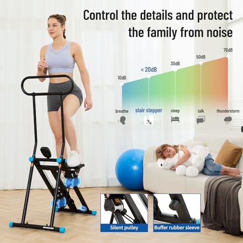 HXD-ERGO Stair Stepper for Home, New Version 6 Adjustable Resistance Vertical Climber Cardio Exercise Machine, Folding Stair Climber for Full Body Workout with Adjustable Handlebar - color: 6 Level Resistance-Black
