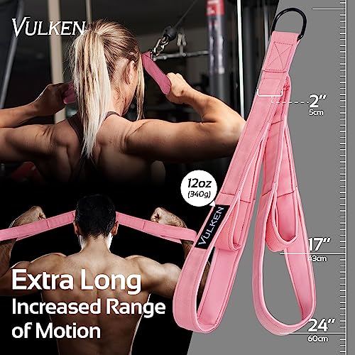 Vulken Tricep Rope Cable Attachment. Two Size in One Extra Long Pull Down Rope. Triceps Extension Straps Gym Equipment. Home Workout Handles for Resistance Bands. - color: Pink