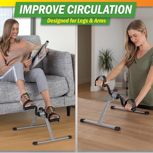 Under Desk Exercise Bike Pedal Exerciser – Mini Stationary Cycle with Adjustable Resistance, Calorie Tracker & Foldable Design – Compact Pedal Machine for Home, Office, or Physical Therapy by Wakeman - style: Standard