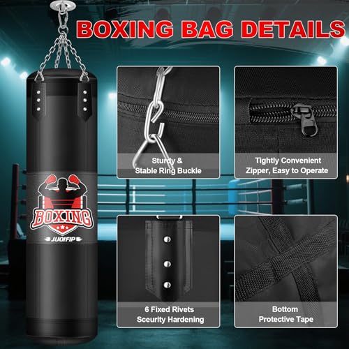 Punching Bag Set for Adults, 4FT Heavy Boxing Bag Set with 12 OZ Boxing Gloves, Suitable for MMA Karate Kickboxing Boxing Muay Thai Training at Home or Gym - Unfilled Heavy Bag - color: Black