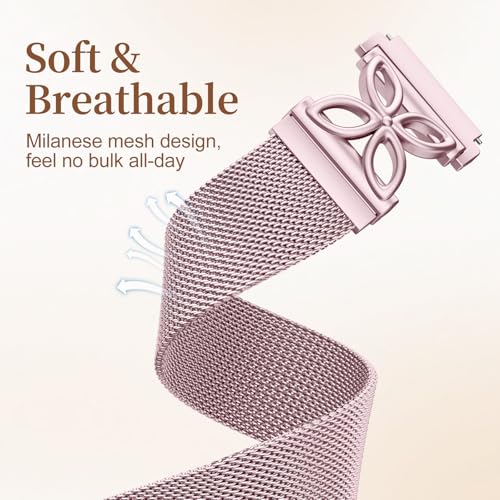 Getino Magnetic Metal Strap Compatible with Galaxy Watch 7 Band, Galaxy Watch 6 Classic Band FE 5 Pro 4 Active 2, 20mm Milanese Floral Dressy Wristband for Samsung Watch Bands Women 40mm 44mm 45mm - color: Rose Pink
