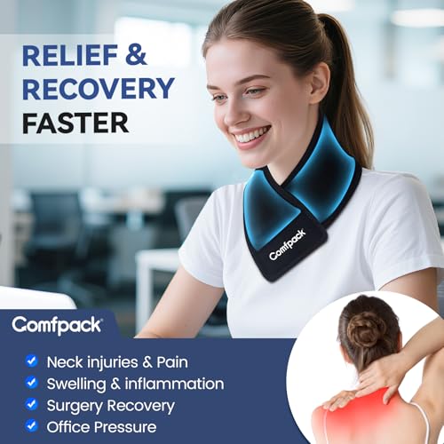 Comfpack Neck Ice Pack Wrap, Cervical Ice Pack, Flexible Gel Ice Pack for Neck, Hot & Cold Compress Ice Pack for Injuries, Sore Neck, Tonsillectomy, Thyroidectomy, Surgery Recovery, Office Pressure