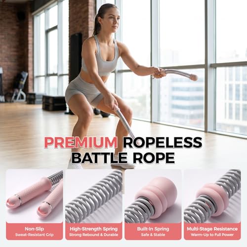 Slim Panda Weighted Ropeless Battle Ropes, 1.6-3lbs Adjustable Resistance Cordless Battle Ropes with Storage Bag & Poster, Portable Home Gym Workout Ropes for HIIT & Strength Training - color: Pink