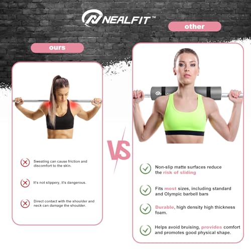 NEALFIT Barbell Pad Squat Pad for Squats—Squat Bar Pad—Great for Weightlifting,Lunges and Hip Thrusts—Foam Sponge Pad—Fit Standard and Olympic Bars Perfectly - color: Grey
