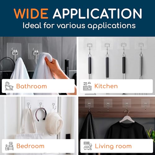 GLUIT Adhesive Large Wall Hooks for Hanging Heavy Duty 22 lbs Hooks for Walls No Drill, Towel Sticky Clear Hooks, Waterproof, Home, Bathroom, Kitchen, Office, and Outdoor 40 Pack - size: Large, 40 pcs
