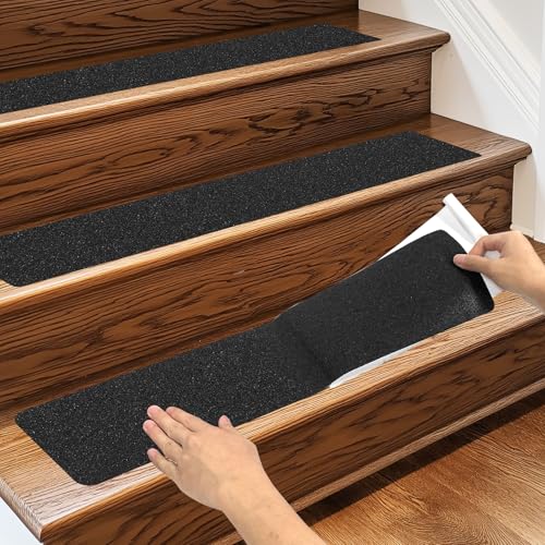3 Pack Large 6 Inch x 24 Inch Non Slip Stair Treads Black High Traction Adhesive Pre-Cut Safety Tape Tread Prevents Slips and Falls Outdoor