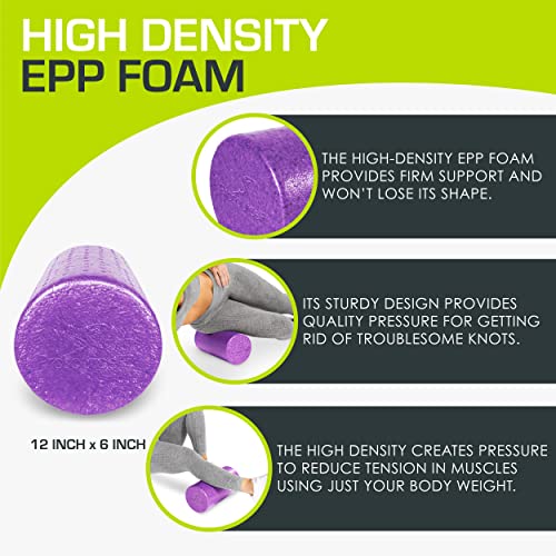 ProsourceFit High Density Foam Rollers 12 - inches long, Firm Full Body Athletic Massager for Back Stretching, Yoga, Pilates, Post Workout Trigger Point Release, Purple - color: Purple, size: 12"H x 6"D