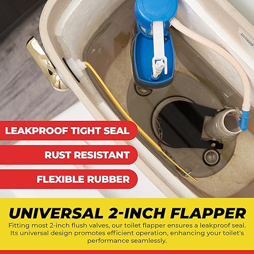 Qualihome Front Mount Brass Polished Gold Toilet Handle Replacement Kit with 2 Inch Universal Toilet Flapper Replacement Kit and Stainless Steel Toilet Flapper Chain - color: Brass Polished