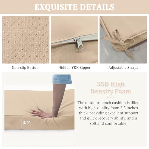Premium Outdoor Bench Cushions for Patio Furniture 3.5inches Memory Foam Bench Cushion Waterproof Fade Resistant Porch Swing Cushions with Straps 36×18 Inch Sand - color: Sand, size: 36'' x 18'' x 3.5''