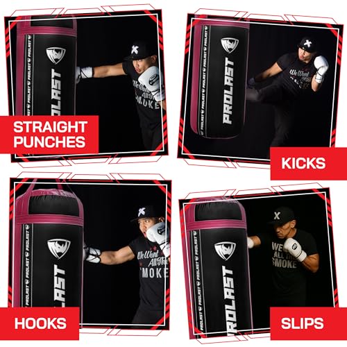 4Ft XL 135Lb Heavy Punching Kicking Bag for Adults, Boxing, MMA, Martial Arts, Muay Thai, Strength Training Equipment - color: Black / Pink, size: Filled