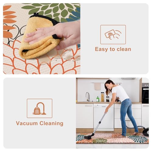 Collive Kitchen Rugs and Mats Cushioned Anti Fatigue Kitchen Mat 2PCS Non-Skid Waterproof Kitchen Runner Rug Comfort Foam Standing Mat for Floors,Office,Laundry,Sink,Floral - color: Colorful, size: 17.3" x 59 "+ 17.3" x 29 "--0.47 inches