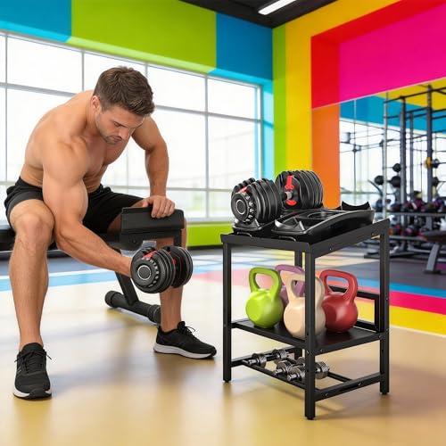 Adjustable Dumbbell Weight Rack Heavy Duty, 3 Tier Adjustable Dumbbell Stand 660LB Loading, Metal Kettlebell Storage with Non-Slip Padded, Commercial Kettlebell Stand for Home Gym Garage(Rack Only)