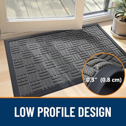 OLANLY Front Door Mat Outside Entrance 71x23, Absorbent, Heavy Duty Sturdy Natural Rubber Doormat Indoor Outdoor, Stain and Fade Resistant, Non-Slip Backing Low Profile Floor Mat for Entryway, Grey - color: Grey, size: 71" X 23"