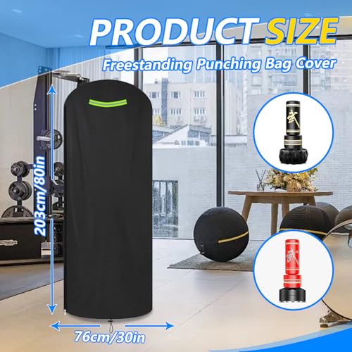 Boxing Bag Cover，80inch Protective Cover for Indoor and Outdoor Freestanding Punching Bag/Stand Kickboxing Bags,600D Heavy Duty Waterproof/UV/, All-Weather, Black,30 * 80in