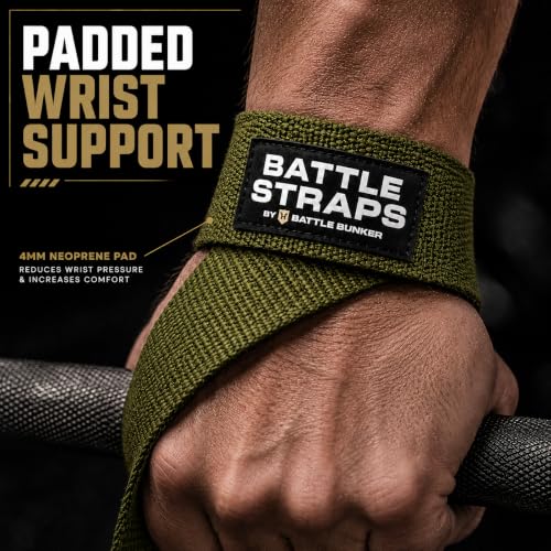Battle Bunker Lifting Wrist Straps for Weightlifting - Deadlifts & Pull-Ups | Improve grip strength during strength training.Reduce wrist pain with these cotton lifting straps,gym straps for men & women - color: OD Green