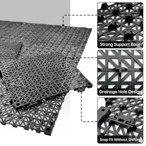 RITOLLO Modular Interlocking Cushion Drainage Floor Tiles, 9-Pack 11.8"x11.8" PVC Raised Non-Slip Interlocking Mats with Drain Holes for Deck, Pool, Garage, Shower, Patio, Bathroom, Sauna, Yard - color: Black, size: 9-Pack