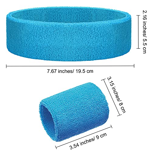 12 Pcs Sweatbands Set Neon Colors Headbands and Wristbands for Men Women Moisture Wicking Sweat Absorbing Workout Cotton Headbands 80s 90s Party - color: Rose Red, Fluorescent Yellow, Sky Blue, Light Yellow