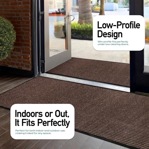 MaxMat® Large Waterproof Doormat - Heavy Duty, Commercial, Low-Profile, Easy to Clean, Rubber Floor Mat (2 x 6 Feet, Brown, MXM-RIB0026BR) - color: Brown, size: 2 x 6 feet