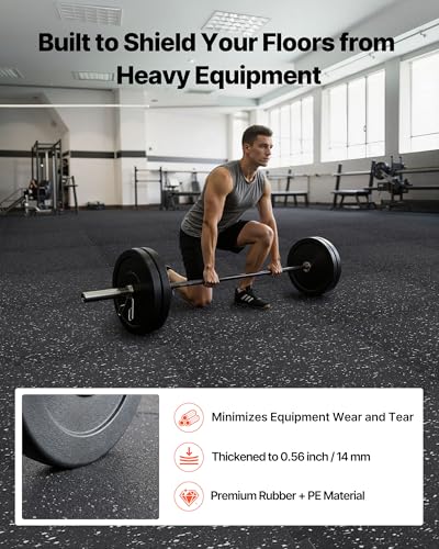 VEVOR 0.56Inch 24sq.ft 6 Tiles Gym Flooring for Home Gym, Rubber Top with High Density EVA Foam, 24 x 24In Gym Floor Exercise Equipment Mats, Interlocking Gym Mats, Puzzle Workout Mats, Black & Gray - color: Black & Gray, style: 6 Tiles (24 Sq Ft)