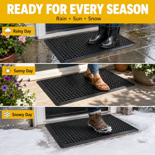 BESEA 4Pack Rubber Floor Mats 24 x 36 Inch – Heavy Duty Outdoor Door Mats with Non-Slip Mesh Design, Weatherproof Garage Floor Mat, Kitchen Floor Mat for Wet or Slippery Areas - size: 24"X36"X4Pack