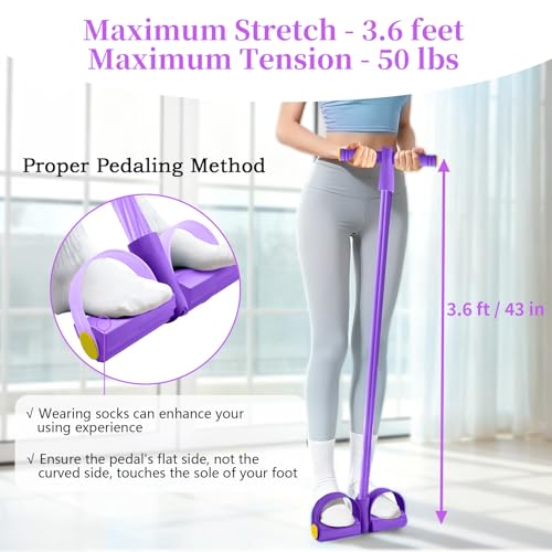 Pedal Resistance Bands with Handles, Durable 6-Tubes Multifunction Pedal Resistance Band, Natural Rubber Foot Pedal Resistance Bands, Fitness Resistance Bands for Abdomen, Waist, Arm, Leg - color: Purple