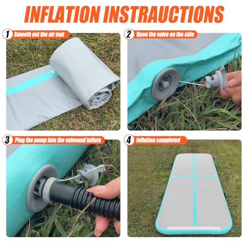 SUDOO Gymnastics Air Mat 10ft/13ft/16ft Inflatable Air Tumble Track Mat 4" Thick Tumbling Mat With Pump or No Pump for Training Tumble Yoga Cheerleading Parkour Beach Water Activities Home Use - color: Green, size: 13ft*3.3ft*4in (4*1*0.1m)