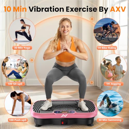 AXV Vibration Plate Fitness Platform Exercise Machine Vibrating Shaking Full Body Shaker Workout Vibrate Stand Shake Board Sport for Weight Loss Fat Burner for Gym Home Office - color: BT.PRO.PINK