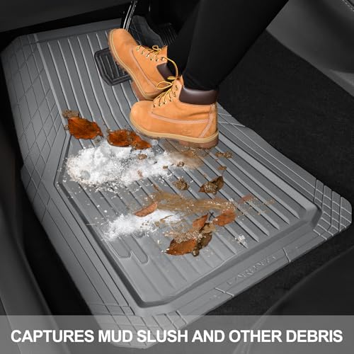 CAR PASS Heavy Duty Rubber Floor Mats for Car, Waterproof Liner Deep Dish Car Mats Full Sets, Universal Trim to Fit for SUV Truck Sedans Vans, All Weather Automotive Floor Mats 3pcs, Solid Gray - color: GRAY