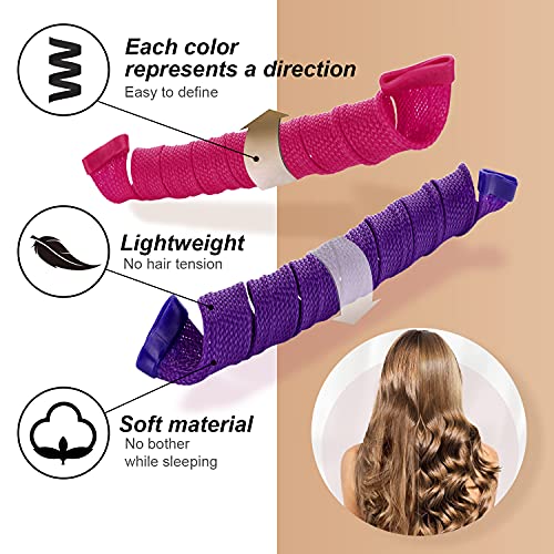 40pcs Heatless Spiral Hair Rollers with Styling Hooks, 22inch/55cm, No Heat Damage, DIY Kit for Long & Medium Hair - color: Purple&Red