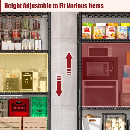 PrimeZone 55.5" W x 24" D x 80" H Heavy Duty Wire Storage Shelves with Wheels, 4 Tier Adjustable NSF Commercial Garage Shelving Unit, Rolling Metal Organizer Shelf Rack for Warehouse, Pantry, Black - size: 55.5"W x 24"D x 80"H