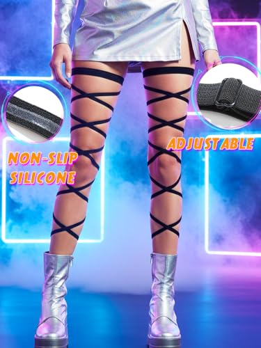 Rave Leg Wraps Elastic Garter Plus Size Leg Straps Music Festivals Outfits for Women - color: Black