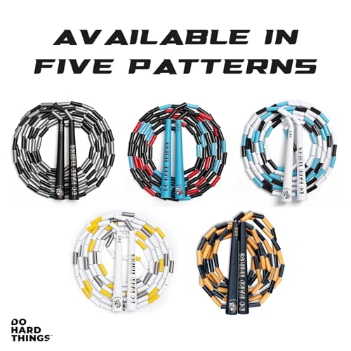 Elite Jumps Edge Beaded Adjustable Jump Rope, Do Hard Things | Tangle-free 1-inch shatterproof beads. Long edge handles. Adjustable for all ages. - color: White/White-Yellow-SiIver