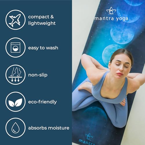 Mantra Yoga Travel PRO 1.5mm with Knee Pad - Foldable Fitness & Exercise Mat with Bag | Lightweight, Compact & Eco-Friendly | Non-Slip & Washable | For All Types of Yoga | 72" L x 24" W | 2.6 lbs - color: Moon