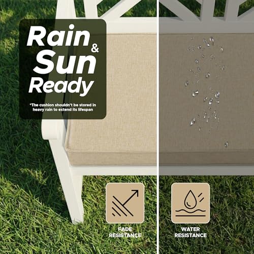 Outdoor Bench Cushion, Water-Resistant & Fade-Resistant, Porch Swing Cushions with Ties, Patio Furniture Seat Pads for Garden Loveseat Settee, Removable Cover Non-Slip Bottom, 48 x 16 Inch, Natural - color: Natural, size: 48" x 16" 1 Pack