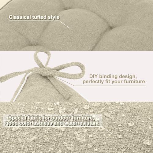 Chunful Set of 5 Outdoor Bench Cushions Set 44 x 19 Inch Tufted Waterproof Patio Furniture Seat Pad with Throw Pillows Loveseat Cushion for Square Settee Indoor Sofa Wicker Couch (Beige White) - color: Beige White