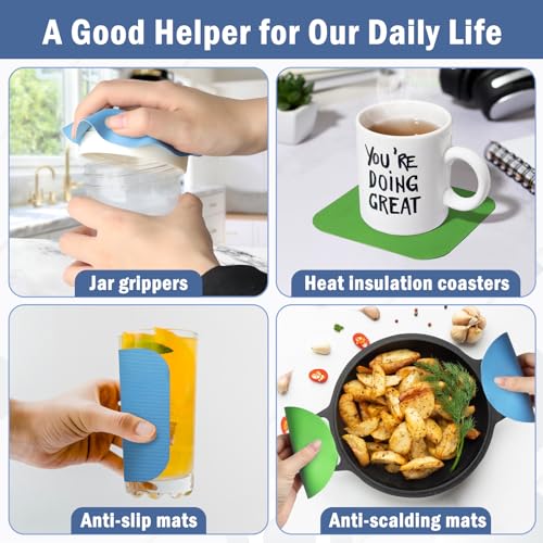 Aixoom Rubber Jar Opener Pads Set of 4, Non-Slip Gripper Pads for Jars | Two Shapes for More Uses, For Seniors & Weak Hands, Heat-Resistant Trivet, Kitchen Coaster & Jar Lid Grip (Circle and Square) - size: Circle & Square