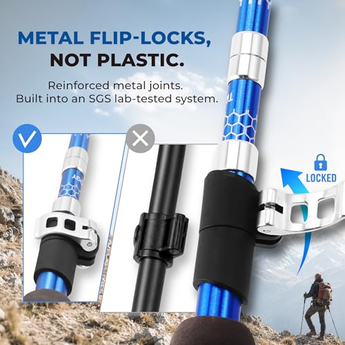 Trekology Trek-Z Collapsible Hiking & Trekking Poles - Balance Support for Seniors, Women, and Men, 2pc Per Set - color: Cork Blue, size: 115–135 cm (for Height: 5’5” to 6’5”)