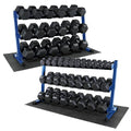 WF Athletic Supply Rubber Coated Hex Dumbbell Set, Multiple Choices Available - Dumbbells with Rack Stand and Mat, or Dumbbells Only (200/550/1200/2100/3000 LB) - color: k. 5 - 120LB w/ 3-tier BLUE Rack and Mat