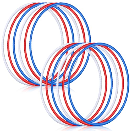 Sratte 12 Pcs Toy Hoop for Kid Detachable Adjustable Toy Hoop Colored Hoop Exercise Ring Plastic Circle for Kid Teen Gymnastics Dog Agility Equipment, Require Self Assembly(White, Blue, Red, 28 Inch) - color: White, Blue, Red, size: 28 Inch