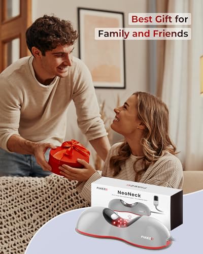 FliKEZE Heated Neck Stretcher with Red Light, Wireless Massager Pillow | 660nm/850nm Red Light, 3 Heat Levels & 5 Massage Modes, Ergonomic Design for Home Office Use to Relieve Neck Pain, Grey