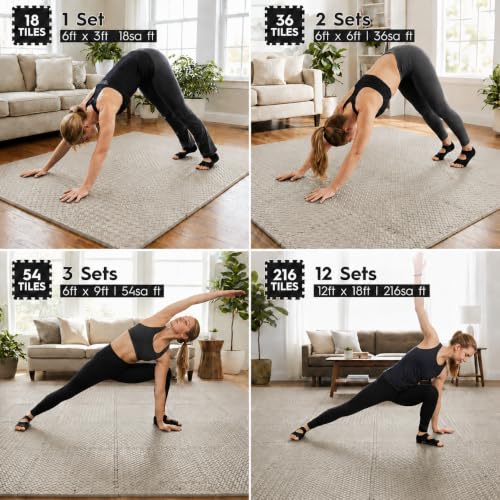 18pcs Puzzle Exercise Mat, 12.6"x12.6"x0.4", 18sqft EVA Interlocking Foam Floor Tiles, Protective, Water-Resistant Flooring for Home Gym & Workout Equipment - color: Honey Sand