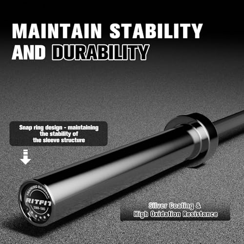RitFit Elite 7ft Olympic Barbell, Robust 45lb Barbell for Weightlifting and Powerlifting, Superior Olympic Bar with Exceptional 500lbs Load Capacity, Weight Bar for 2” Standard Plates - color: Silver/Black, size: 6.6 ft 900 lb 33 lb without Collar