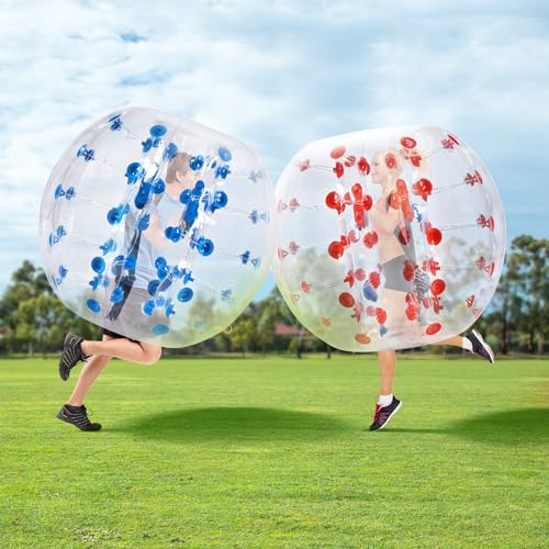 VEVOR Inflatable Bumper Ballѕ 2 Packs; 2FT/3FT/4FT/5FT Body Size Adult Human Bubble Ballѕ, Bumper Bubble Soccer Ballѕ for Teens/Adults - style: 4FT Blue+Red Dot