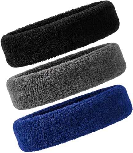 3 Pack Men & Women Sports Sweatbands Headbands - color: Black,Grey,Blue