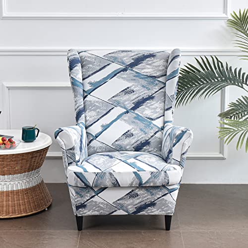 NILUOH Wingback Chair Slipcover 2-Piece Stretch Wingback Chair Sofa Slipcover Armchair Cover Printed Furniture Protector Couch Soft with Elastic Bottom for Living Room, 09 - color: 9
